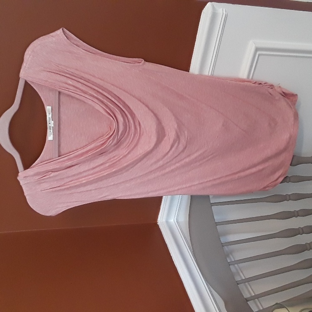 Blush Max Studio Sleeveless top, scoop draping neck. Sides gathered at bottom.